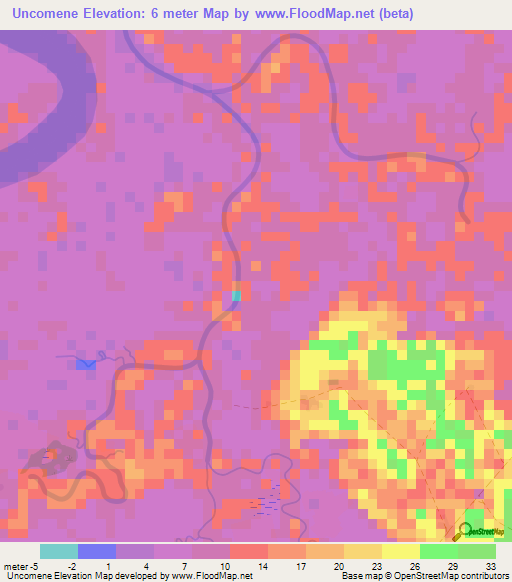 Uncomene,Guinea-Bissau Elevation Map