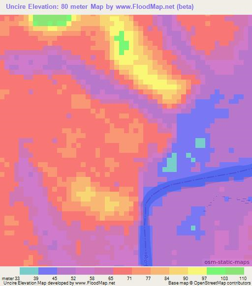 Uncire,Guinea-Bissau Elevation Map