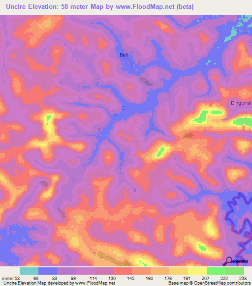 Uncire,Guinea-Bissau Elevation Map