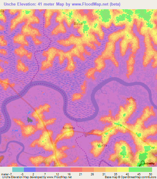 Unche,Guinea-Bissau Elevation Map