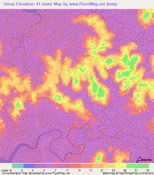 Umua,Guinea-Bissau Elevation Map