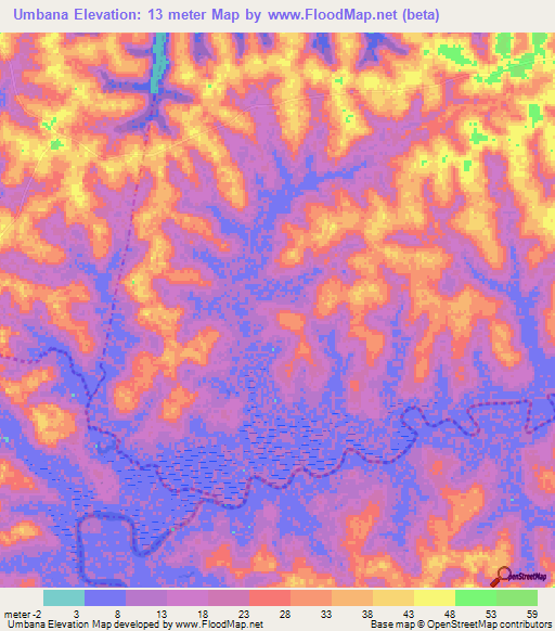 Umbana,Guinea-Bissau Elevation Map