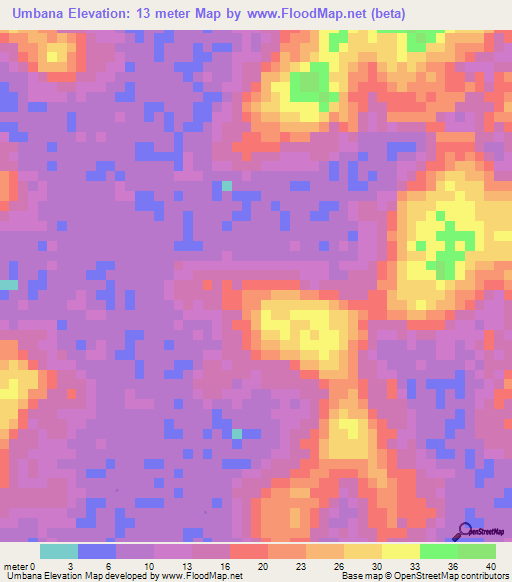 Umbana,Guinea-Bissau Elevation Map