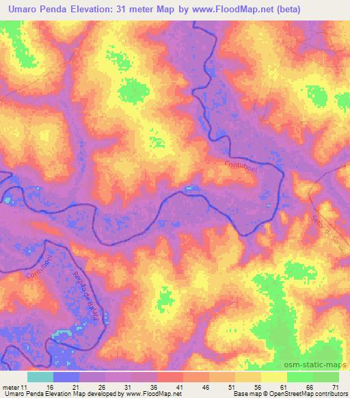 Umaro Penda,Guinea-Bissau Elevation Map