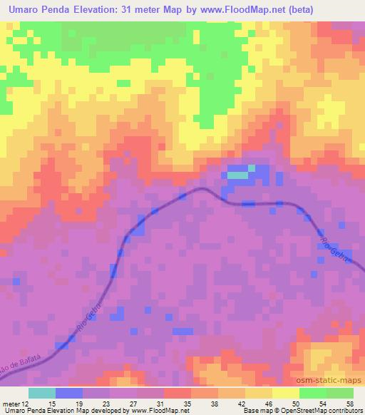 Umaro Penda,Guinea-Bissau Elevation Map