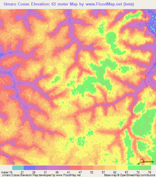 Umaro Cosse,Guinea-Bissau Elevation Map