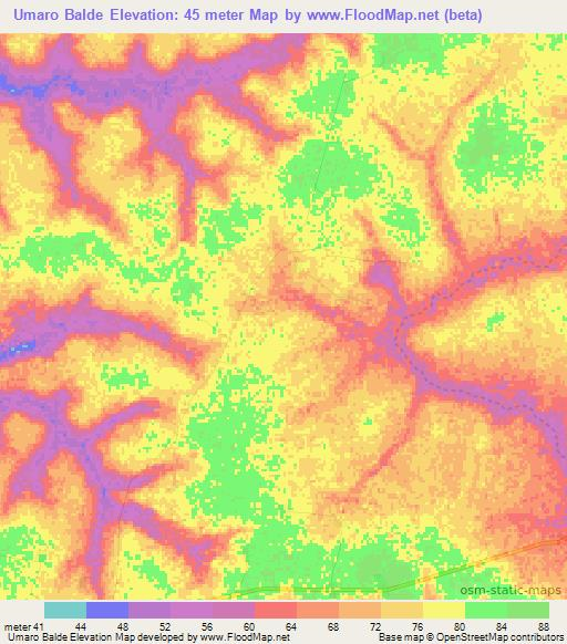 Umaro Balde,Guinea-Bissau Elevation Map