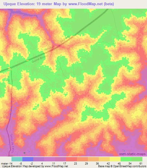 Ujeque,Guinea-Bissau Elevation Map