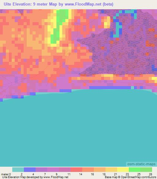 Uite,Guinea-Bissau Elevation Map