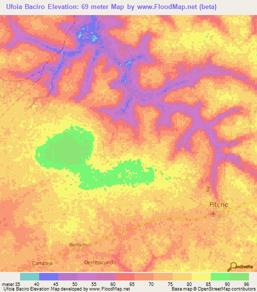 Ufoia Baciro,Guinea-Bissau Elevation Map