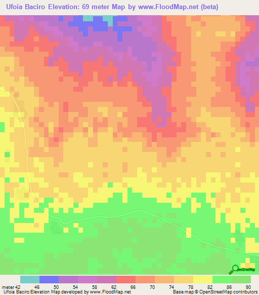 Ufoia Baciro,Guinea-Bissau Elevation Map