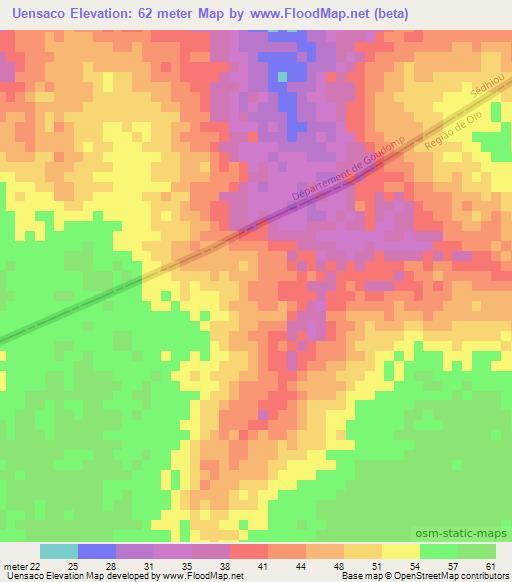 Uensaco,Guinea-Bissau Elevation Map