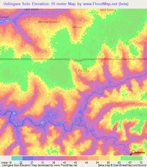 Uelingara Solo,Guinea-Bissau Elevation Map