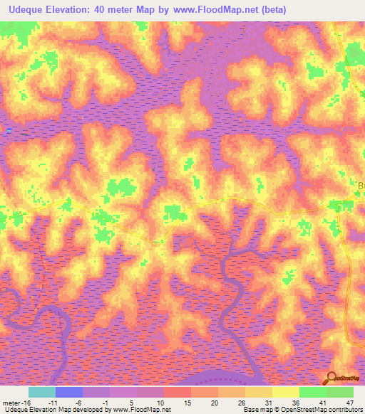 Udeque,Guinea-Bissau Elevation Map