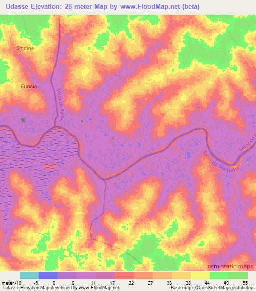 Udasse,Guinea-Bissau Elevation Map