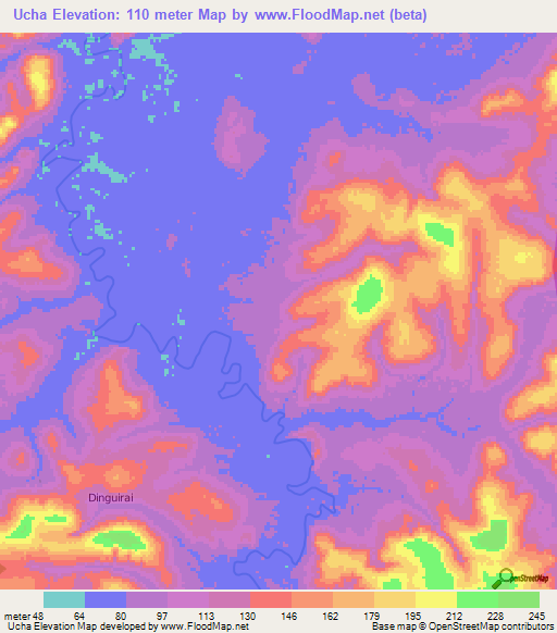 Ucha,Guinea-Bissau Elevation Map