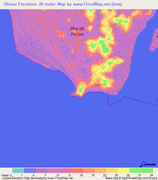 Ubisse,Guinea-Bissau Elevation Map