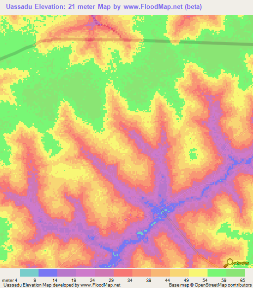 Uassadu,Guinea-Bissau Elevation Map