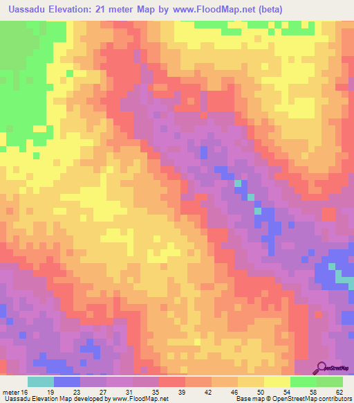 Uassadu,Guinea-Bissau Elevation Map