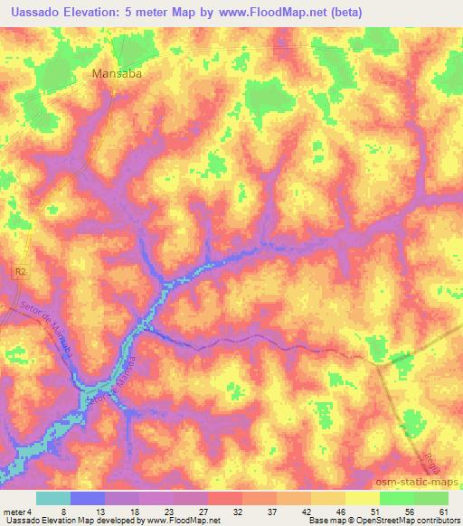 Uassado,Guinea-Bissau Elevation Map