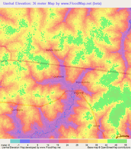 Uanhal,Guinea-Bissau Elevation Map