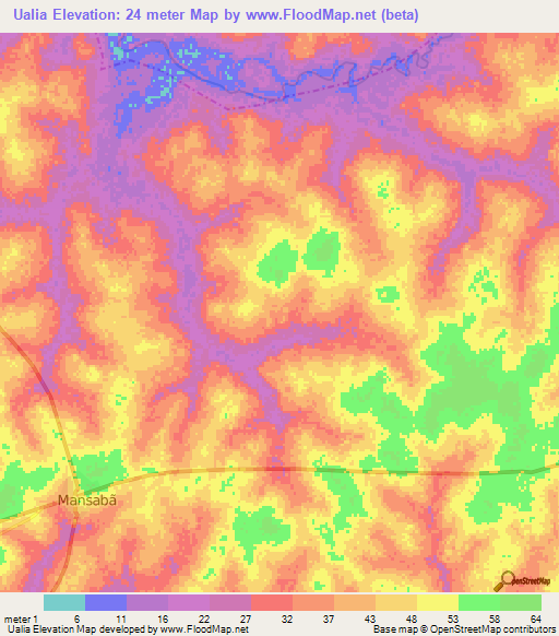 Ualia,Guinea-Bissau Elevation Map