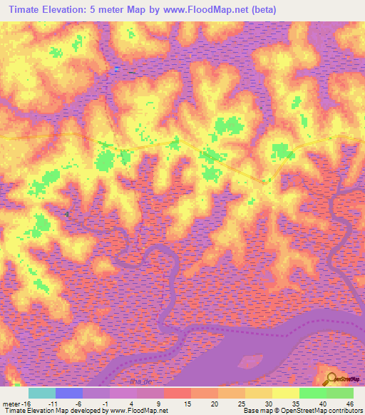 Timate,Guinea-Bissau Elevation Map