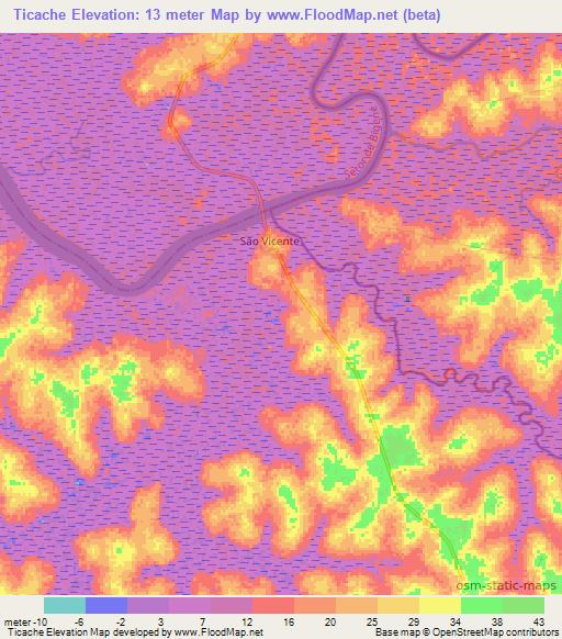 Ticache,Guinea-Bissau Elevation Map