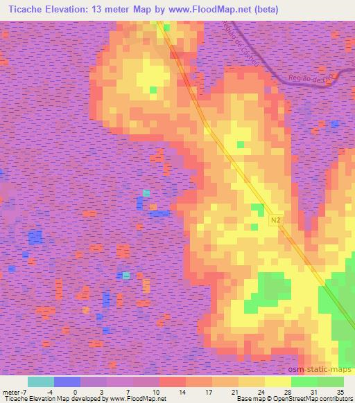 Ticache,Guinea-Bissau Elevation Map