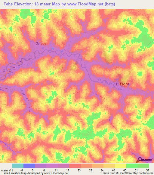 Tehe,Guinea-Bissau Elevation Map