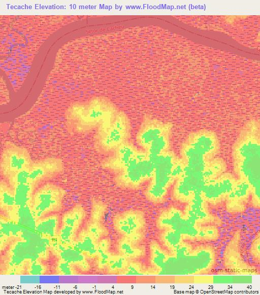 Tecache,Guinea-Bissau Elevation Map