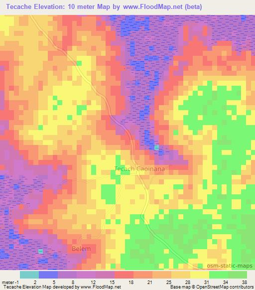 Tecache,Guinea-Bissau Elevation Map