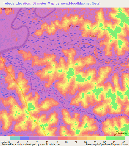 Tebede,Guinea-Bissau Elevation Map