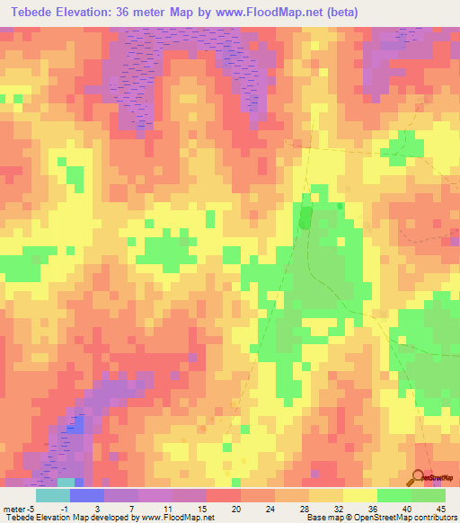 Tebede,Guinea-Bissau Elevation Map