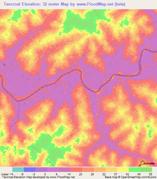 Tancroal,Guinea-Bissau Elevation Map