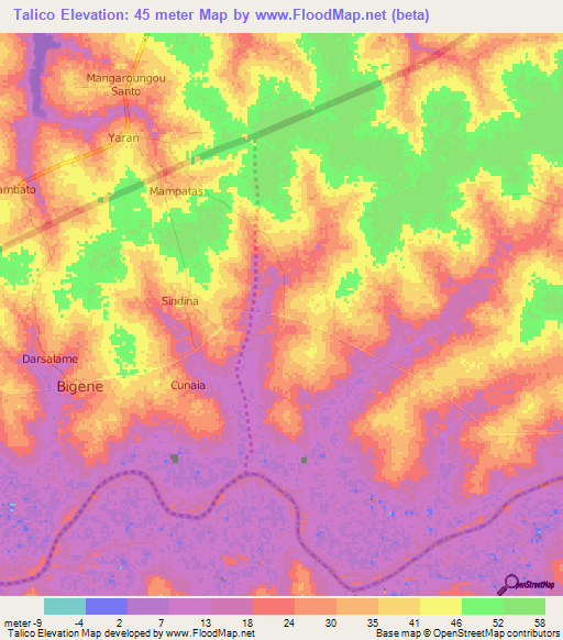 Talico,Guinea-Bissau Elevation Map