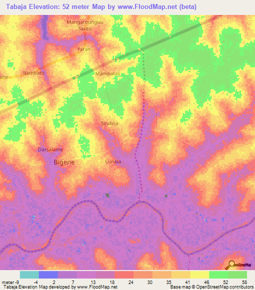 Tabaja,Guinea-Bissau Elevation Map