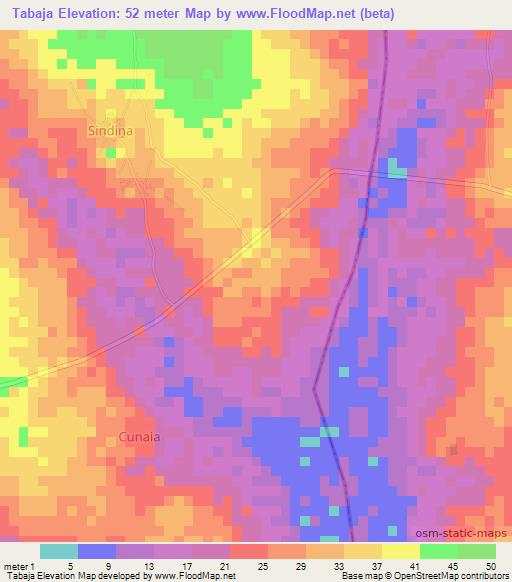 Tabaja,Guinea-Bissau Elevation Map