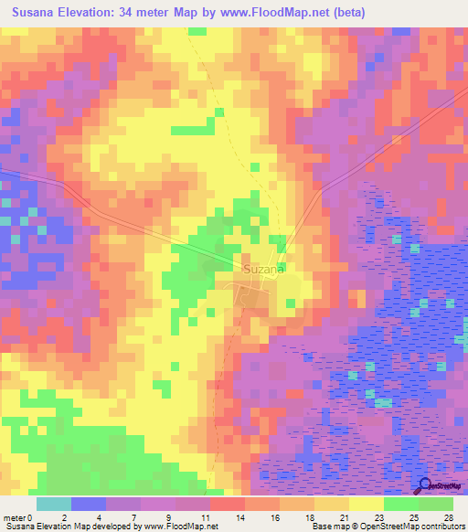 Susana,Guinea-Bissau Elevation Map