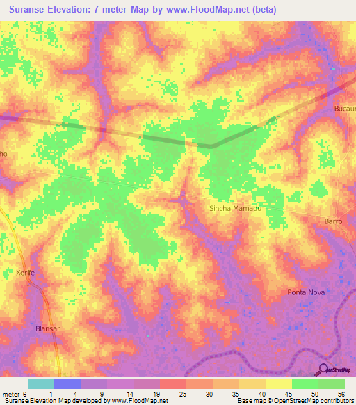 Suranse,Guinea-Bissau Elevation Map