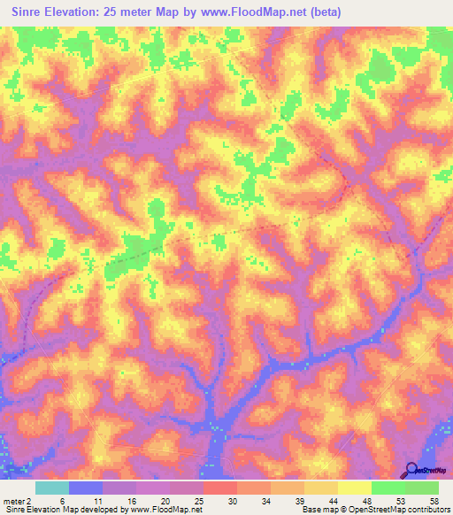 Sinre,Guinea-Bissau Elevation Map