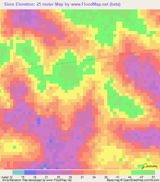 Sinre,Guinea-Bissau Elevation Map