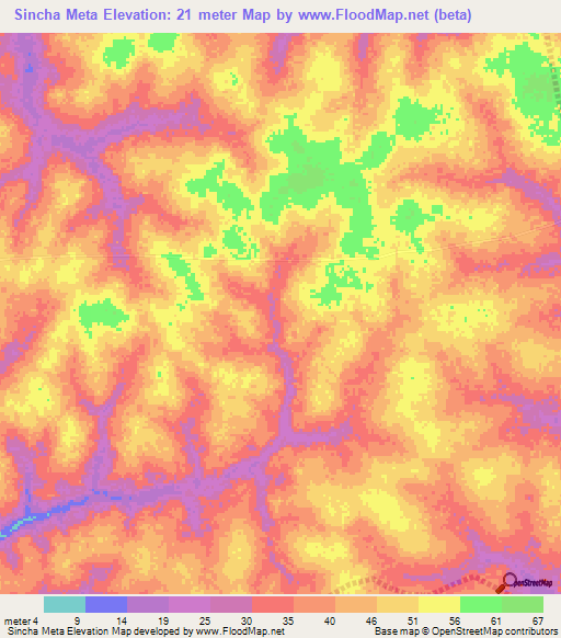 Sincha Meta,Guinea-Bissau Elevation Map