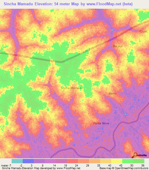 Sincha Mamadu,Guinea-Bissau Elevation Map