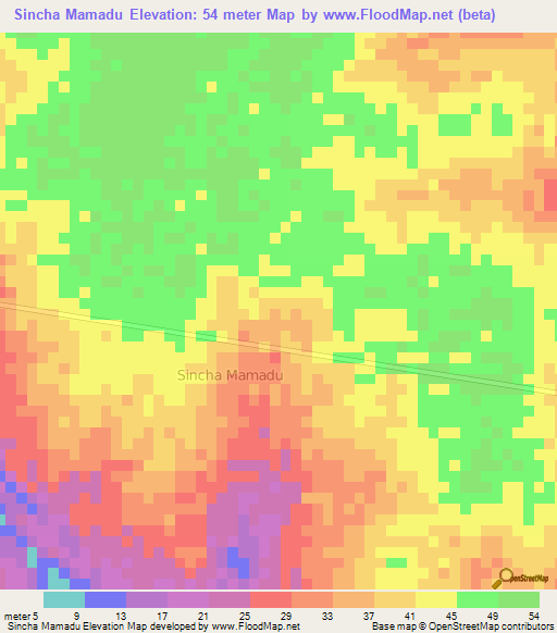 Sincha Mamadu,Guinea-Bissau Elevation Map