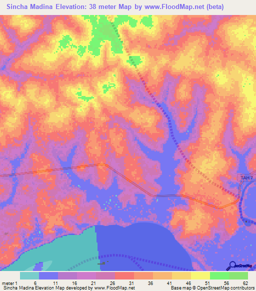 Sincha Madina,Guinea-Bissau Elevation Map