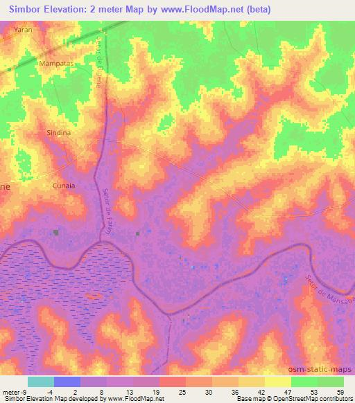 Simbor,Guinea-Bissau Elevation Map