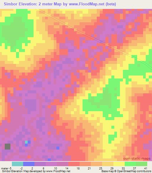 Simbor,Guinea-Bissau Elevation Map