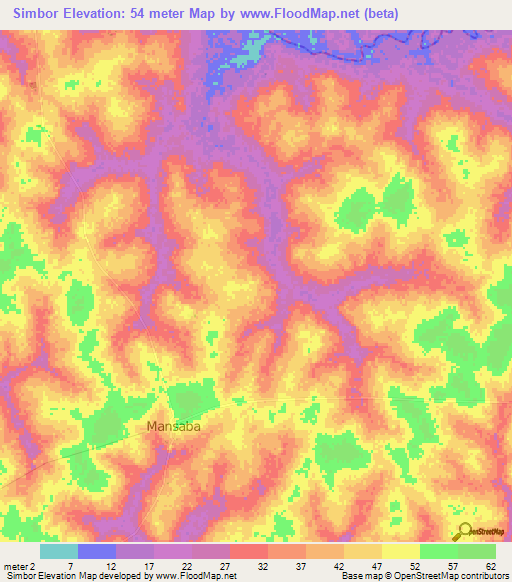 Simbor,Guinea-Bissau Elevation Map