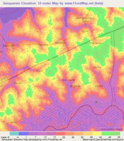 Senquerem,Guinea-Bissau Elevation Map